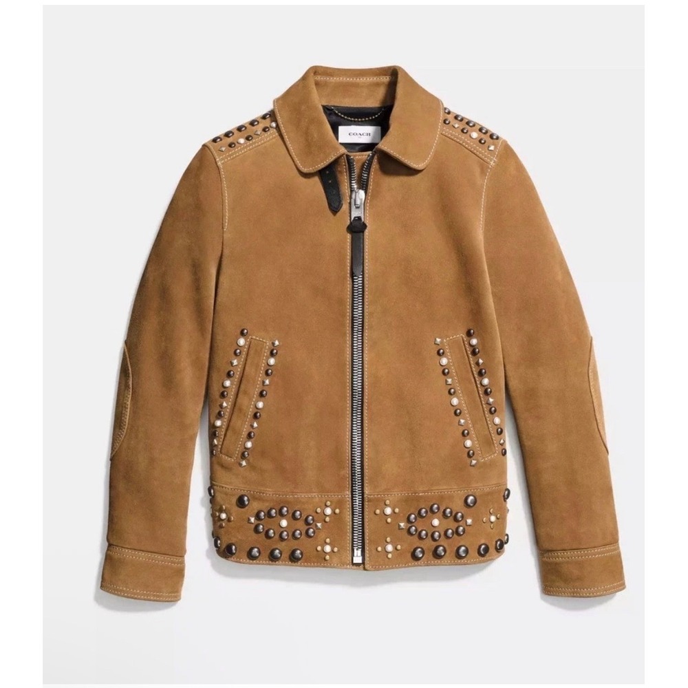 Coach 1941 Studded Suede Jacket Brown Made in Italy Women's Size 2 NWT